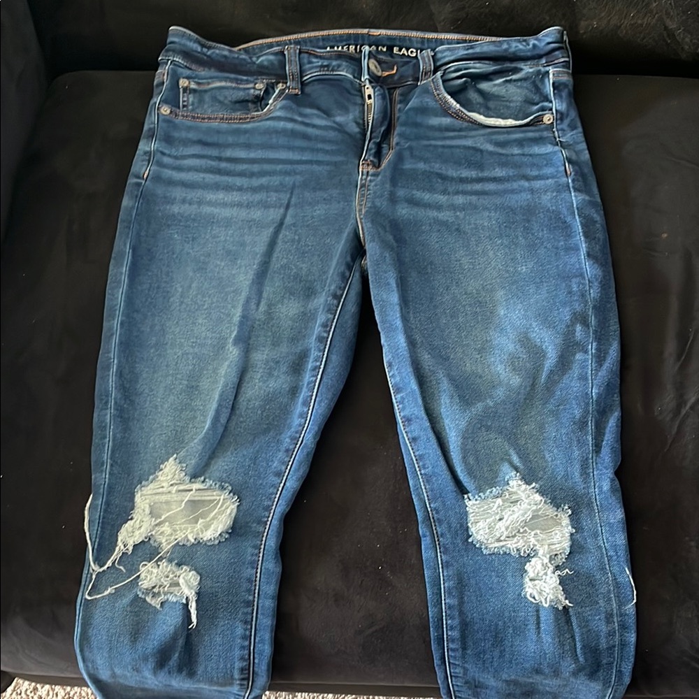 American Eagle Outfitters Blue Skinny Jeans with Distressed Details